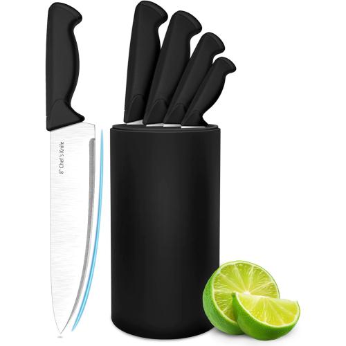 Knife Set, 6-Piece Kitchen Knife Set, German High Carbon Stainless Steel, Durable & Easy Clean Knife Block, Black