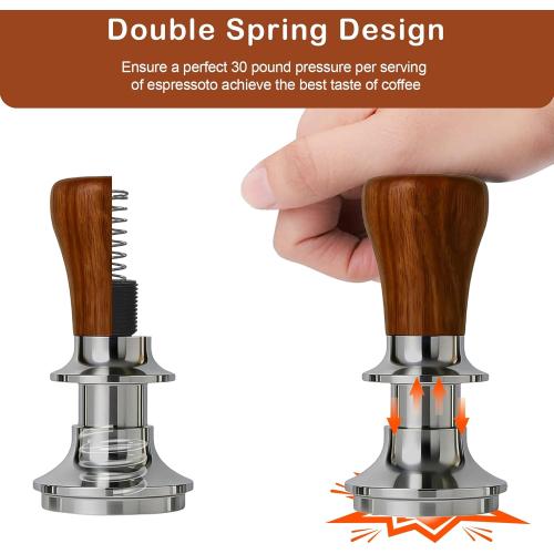 Coffee Espresso Tamper with WDT Tool, Coffee Press with Silicone Mat, 100% Flat Stainless Steel Base Tamper for Espresso Coffee Machine (Brown2, 51mm)