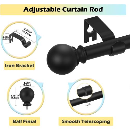 Black Curtain Rods 28 to 48 Inches(2.3-4 Feet),5/8 inch Splicing Drapery Rods,Small Curtain Rods Set,Size: 18''-45'',Matte Black