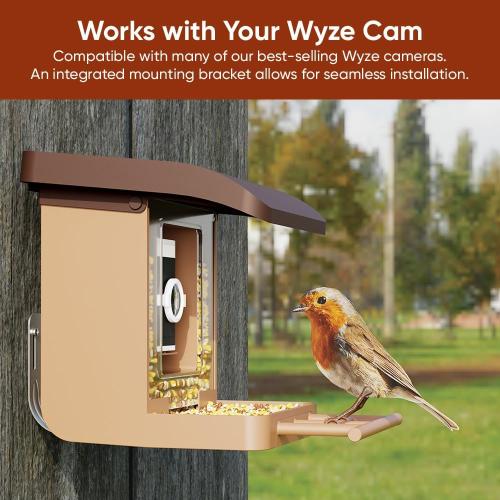 Brown Bird Feeder Camera Case Compatible with Wyze Battery Cam Pro, Wyze Cam Outdoor v1/v2, Wyze Camera v4/v3/v3 Pro, 5 DIY Mounting Methods, with a Macro Lens (Solar Panel/Camera NOT Included), Brown