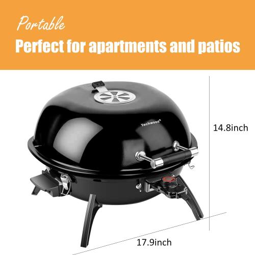 Electric Grill, Techwood Indoor/Outdoor Electric Barbecue Grill, 1600W Portable Removable Tabletop Grill with Adjustable Heat, Double Layer Design for Party, Patio & Backyard (Black)