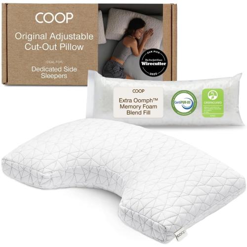 Coop Home Goods Original Cut-Out Adjustable Pillow, Queen Size Bed Pillows for Neck & Head Support, 18 x 28 “ Memory Foam Pillows - Medium Firm for Side Sleeper, CertiPUR-US/GREENGUARD Gold
