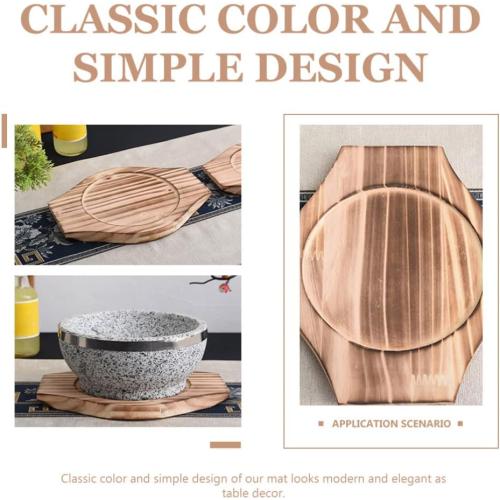 UPKOCH Stand Pads 2pcs Korean Dolsot Stone Bowl Wood Base Casserole Pot Tray Bibimbap Bowl Wood Mat Pot Trivet Trivet Coaster for Cooking Korean Soup and Food Desktop Desktop Stand