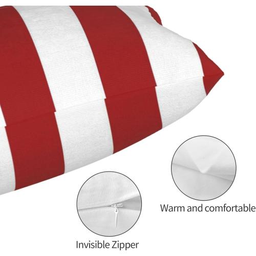 Red White Stripes Lumbar Throw Pillow Covers 12x20 Set of 2 Geometric Stripe Short Plush Pillows Case Modern Rectangle Cushion Cover Decorative Pillowcases for Bed Couch