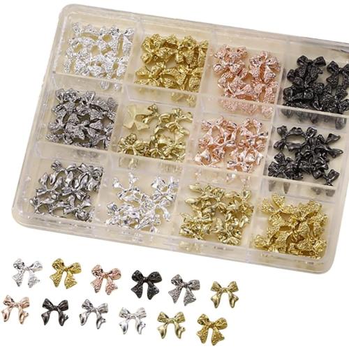 GSHLLO 120 Pcs Metal Bow Nail Charms 3D Bowknot Nail Art Charm Phone Case Decorating Charm Cute Flat Back Manicure Gems Jewels Sparkly Flatback Charms for Acrylic Nails