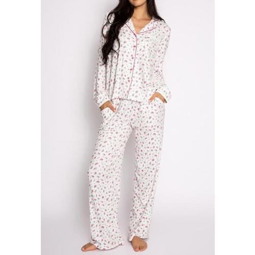Women XL Y2k 2 Piece Floral Pajamas Button Down Long Sleeve Wide Leg Lounge Set Cute Pjs Loungewear Sleepwear