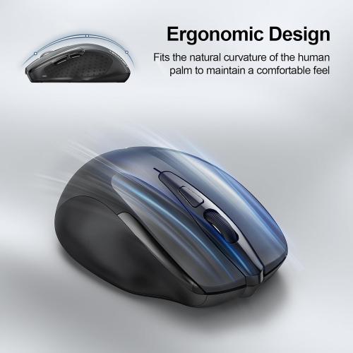 TECKNET Wireless Mouse, BT 5.0/2.4G, Silent 4800 DPI 6 Buttons, Grey