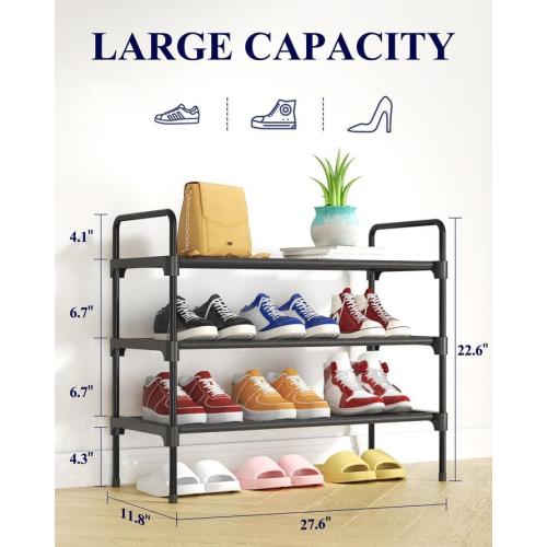 Kitsure Shoe Rack for Closet, Sturdy Shoe Storage for Entryway, Space-Saving Shoe Rack Small and Shoe Shelf, 27.6 Wide, Black