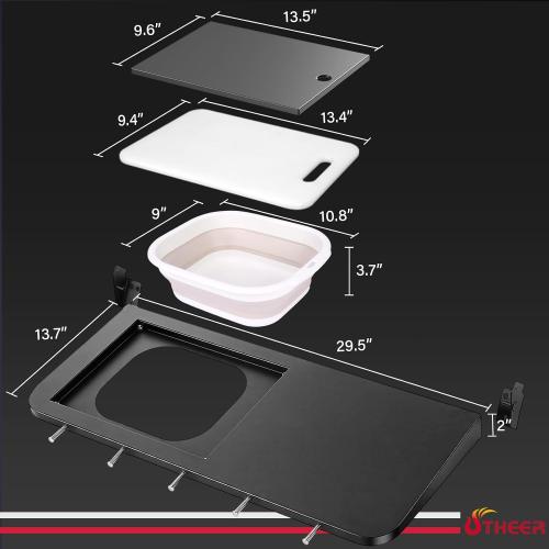 Utheer Upgraded Folding Front Shelf for Pit Boss Austin XL 1000 & Savannah 1500 Pellet Grills, 29.5 × 13.7 Heavy-Duty BBQ Prep Table with Cutting Board, Foldable Basin, Lid & 5 Hooks, 60-LB Load