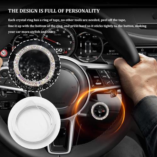 Car Bling Crystal Rhinestone Engine Start Decoration Ring, Sparkling Push Start Button Sticker, Key Ignition & Knob Ring Decoration, Bling Car Interior Accessories for Women (AB)