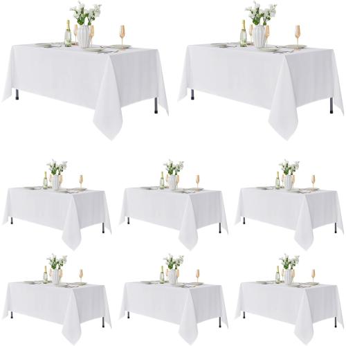 Fitable 8 Pack Table Cloth Rectangle Table: Stain and Wrinkle Resistant Tablecloth Rectangular, Washable Polyester Tablecloths for Wedding Party Dining Banquet Event Catering(White, 70x120 Inch)