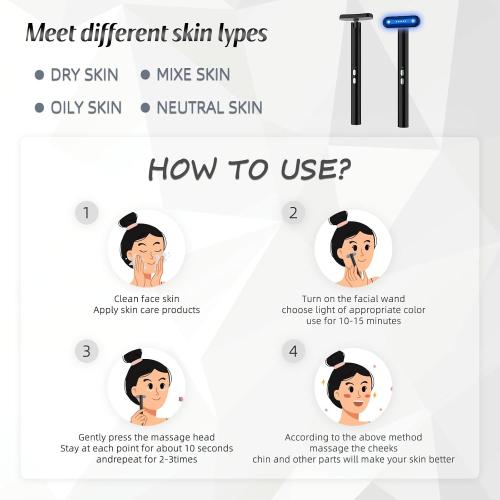 Fxtiaa Led-Light-Therapy, 7 Color Face Skincare Wand with Facial Massager LED Face Skin Rejuvenation for Face & Neck & Eye Skincare Equipment Red Light Wand