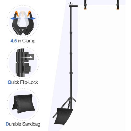 EMART Backdrop Stand Photo Studio Adjustable Background Stand Support kit with 2 Crossbars, 8 Clamps, 2 Sandbags and Carry Bag for Parties, Events Decoration, Wedding, Photography