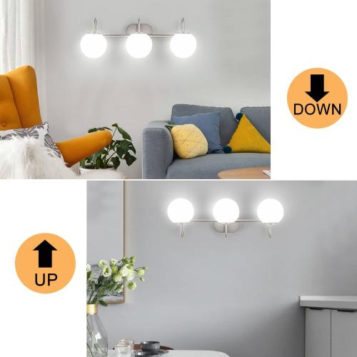 Brushed Nickel Bathroom Vanity Light Fixtures 3 Lights Milk White Glass Globe Shade Modern Wall Sconce Lighting Bath Vanity Lights Bar Over Mirror (Exclude G9 Bulb)