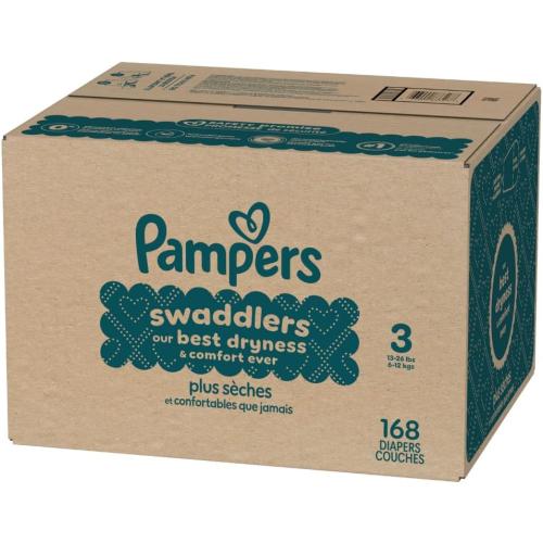 Pampers Swaddlers Diapers, Size 3 (13-26 lbs), 168 Count, Absorbent, Keeps Baby Dry and Comfortable, Skin Safe Disposable Baby Diaper (Packaging May Vary)