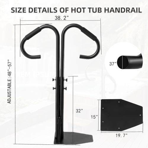 Two-Way Hot Tub Handrails w/Slide-Under Mount Base ，360° Swive SPA Handrail w/Adjustable Height 48-57 for Indoor/Outdoor hot tub Access Both Inside and Out