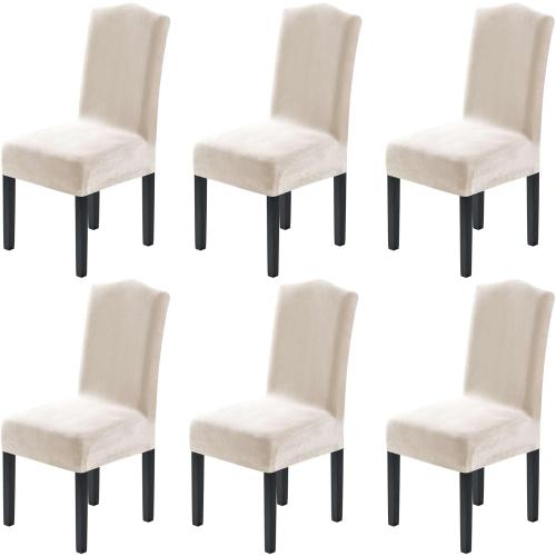 H.VERSAILTEX Dining Chair Covers Velvet Stretch Chair Covers for Dining Room Set of 6 Parson Chair Slipcovers Chair Protectors Covers, Soft Thick Solid Velvet Fabric Washable, Ivory