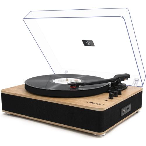 Vinyl Record Player 3-Speed Belt-Drive Turntable with Stereo Speakers and USB Play&Recording (Light Wood)