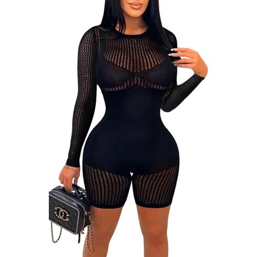 ZileZile Women's Sexy Long Sleeve See Through Outfit Sheer Mesh Hollow Out Romper