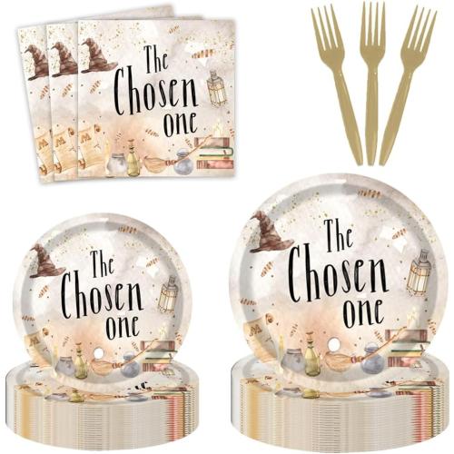 96PCS Magical Wizard The Chosen One Plates and Napkins Boys Witch Wizard Magic Halloween Happy 1st Birthday Tableware Set Vintgage Castle Owl Party Table Decorations Favors Serves 24 Guests