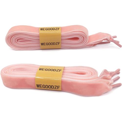 Pink Flat Wide Velvet Shoelaces: 2 Pairs 1.6CM Single Side Velvet Laces for Women