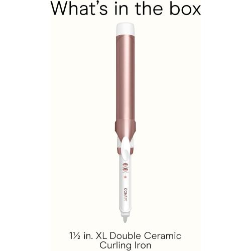 Conair Double Ceramic Curling Iron, 1 1/2 Extra-Long Barrel Hair Curling Iron, 30 Heat Settings, Turbo Heat, Auto Off, Cool Tip, Dual Voltage, Rose Gold