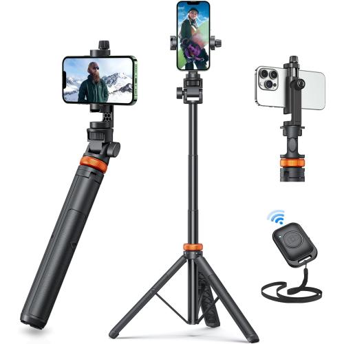 EUCOS 62 Phone Tripod, Tripod for iPhone & Selfie Stick with Remote, Extendable Cell Phone Stand & Ultimate Phone Holder, Solidest Phone Stand Compatible with iPhone/Android