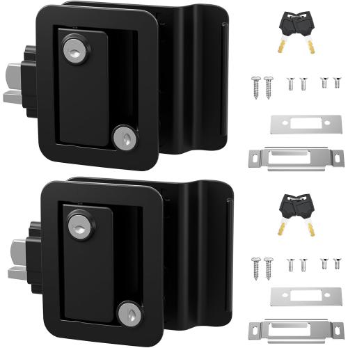 RV Door Lock Replacement with Paddle Latch, Black RV Door Handle Lock for Travel Trailers and Campers(Includes Same Key)