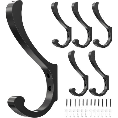 Hanging Coat Hooks Wall Mount - Heavy Duty (30LB), Large Coat Hanger Wall Hangers, Metal Hooks For Towels, Backpacks, Hats, Jackets, Keys, Bags, Robes, Dog Leashes (6 Pack)