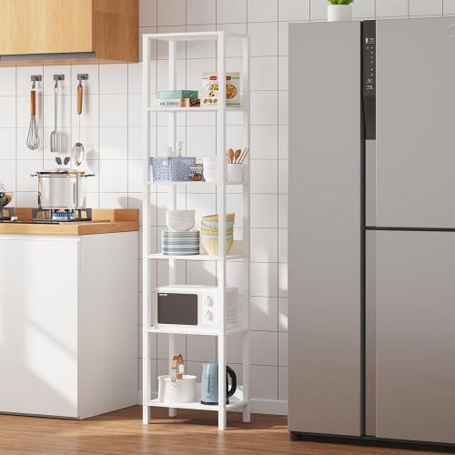 VIMBER 6 Tier Bookshelf with Anti-Fall Baffle, Tall 64.79 Bookcase with DIY Shelves, Industrial Book Shelf Storage Organizer, Display Free Standing Shelf Unit for Bedroom, Living Room, Office, White