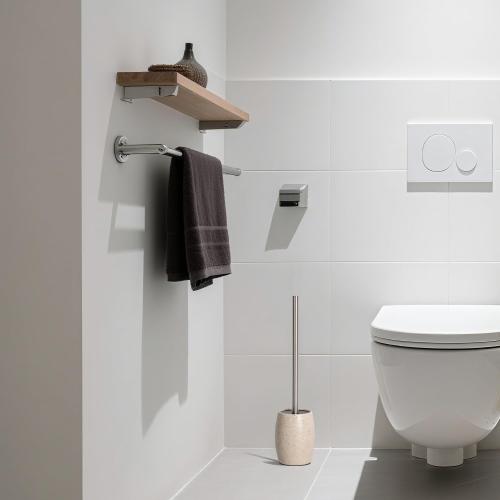 Toilet Bowl Brush and Holder with Stainless Steel Long Handle, Toilet Scrubber Brush with Durable Base, 360° Deep Cleaning Bristles for Bathroom, Compact Set for Small Space (Beige)