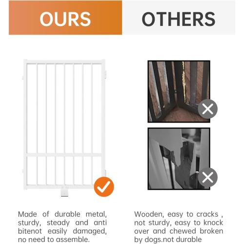 SNUOWU Full Metal Freestanding Dog Gate with Door, 36''Height Foldable Pet Dog Fence for Indoor & Outdoor, 3 Panels Extra Wide Free Standing TallDog Gates for Doorways,House,Stairs,Porch,Deck,Yard