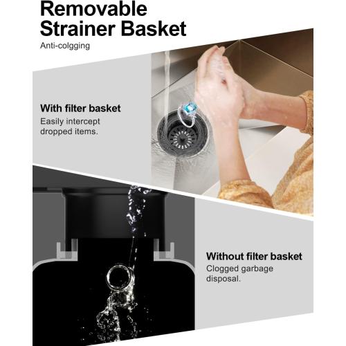 BOTEMY Extended Garbage Disposal Basket Strainer Stopper, Deep 304 Stainless Steel Kitchen Sink Flange for 3-1/2 Inch Standard Sink Drain Hole, Matte Black Deep Sink Disposal Stopper with Flange