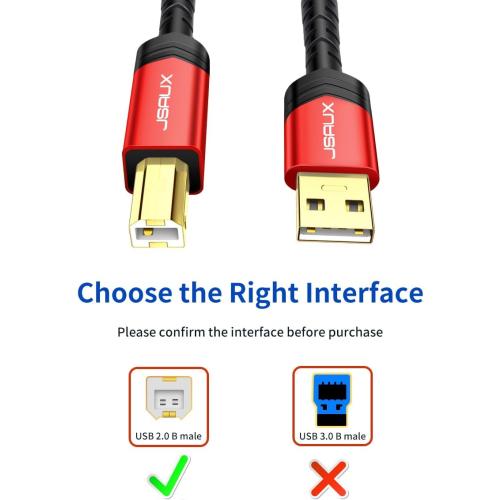 JSAUX Printer Cable 10ft, USB Printer Cord for HP Canon Dell Epson