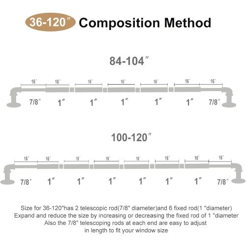 OLV Gold Industrial Curtain Rods for Windows 66 to 120 Inch(5.5 to 10 Feet), 1 Inch Diameter Blackout Wrap Around Adjustable Heavy Duty Window Drapery Rods, Indoor and Outdoor