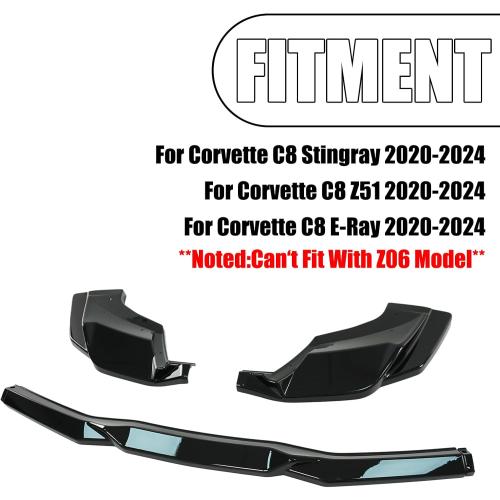 Rear Diffuser for Corvette C8 Stingray/Z51/E-Ray 2020-2025 | 3PCS Rear Spoiler Splitter,Add On Rear Bumper Lip,Glossy Black Body Kit,Can’t Fit with Z06 Model