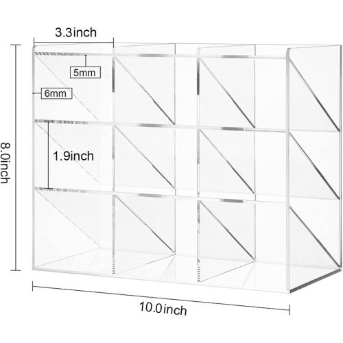 Marbrasse Clear Pen Organizer Storage, Acrylic Desk Organizer with 12 Compartments, Pen Holder for Desk, Desktop Art Organizer for Office School Art Supplies