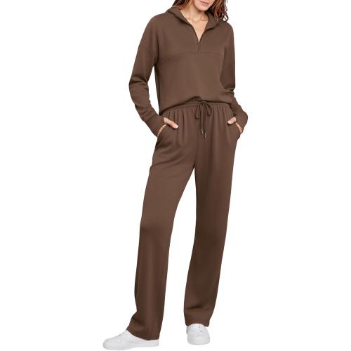 Large - Totatuit Womens Sweatsuits 2 piece Set Lapel Half Zip Lightweight Sweatshirts and Wide Leg Pants Tracksuit Lounge Sets