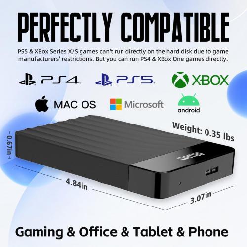 Size 500GB Color Black Portable External Hard Drive Storage Expansion Mobile HDD USB 3.0 for PC, Mac, Desktop, Laptop, PS4, PS5, Xbox One X/S, Xbox 360, Xbox Series X/S, Office & Game (Black, 500GB)