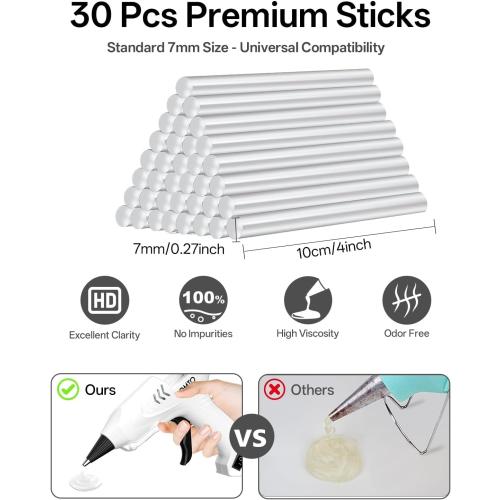 Hot Glue Gun Kit with 30 Sticks, 20W Fast Preheating Mini Hot Glue Gun and Sticks Set for School Crafts DIY Arts and Quick Home Repairs, White