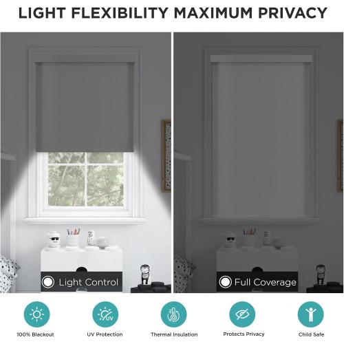 Joydeco 100% Blackout Roller Shades Cordless Blinds for Windows, Free-Stop Shades, UV Protection, Natural Woven Blinds for Home and Office, Light-Proof Aluminum Cover (White, 38 W x 75 H)