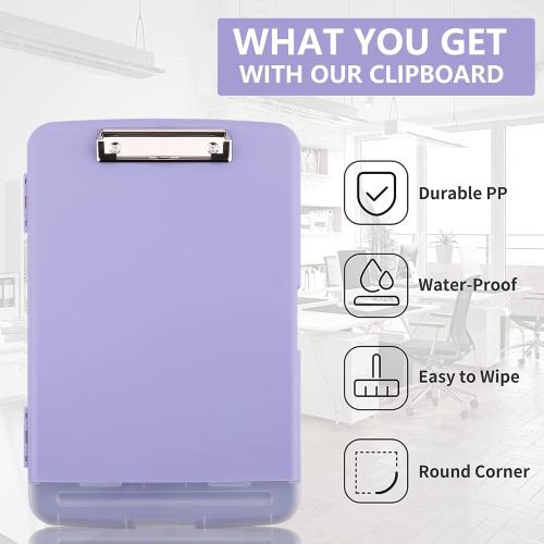 Clipboard with Storage,A4 Nursing Clipboards with Pen Holder,Heavy Duty Storage Clipboard with Low Profile Clip, Clipboards Folder Side-Opening Clip Boards,Smooth Writing Clip Board (Light Purple)