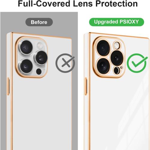 Designed for iPhone 15 Pro Case Rectangle, Works with Magnetic Wireless Charging, Full Lens Protection, Flexible TPU Electroplated Edge for Women Men Phone Case for iPhone 15 Pro White