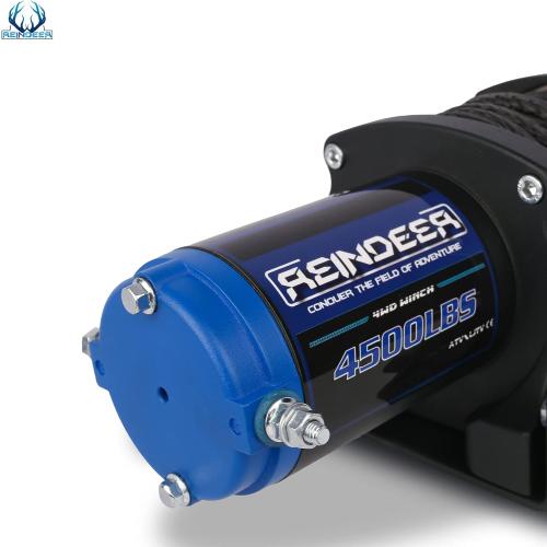 REINDEER New 12V Winch 4500 lb Load Capacity Electric Winch Kit Synthetic Rope with Hawse Fairlead Waterproof IP67 with Wireless Remotes for 4X4 Side by Side 4 Wheeler ATV UTV Rescue Recovery
