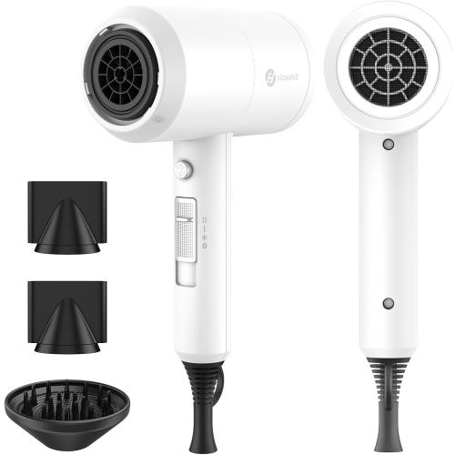 Slopehill Professional Ionic Hair Dryer, Powerful 1800W Fast Drying Low Noise Blow Dryer with 2 Concentrator Nozzle 1 Diffuser Attachments for Home Salon Travel (White)
