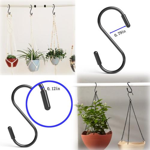 Heavy Duty Metal S-Hooks for Hanging, 3 Inch 10 Pack Vinyl Coated S Hooks for Hanging Plants, Kitchen Utensils, Bags, Jeans, Pots (Black)