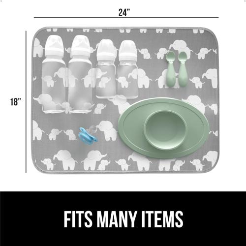 GORILLA GRIP Ultra Water Absorbent Microfiber Dish Drying Mat, 18x24, Quick Dry Thick Mesh, Slip Resistant Pad for Sink Dishes or Under Rack, Kitchen Counter Accessories, Machine Wash Mats, Elephants