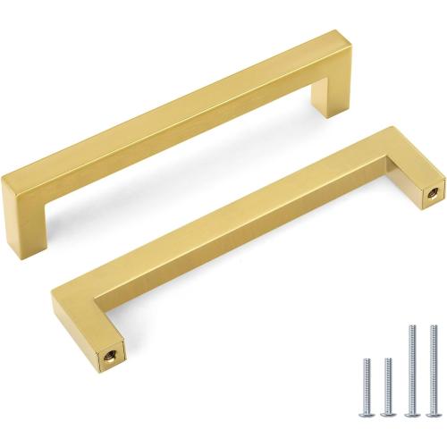 goldenwarm 40 Pack 6-1/4 inch Gold Cabinet Pulls Brushed Brass Drawer Handles Modern Square Stainless Steel Hardware Pull for Kitchen Cupboard Dresser