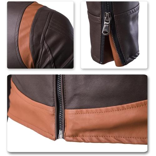 Size XXL Men's Faux Leather Jacket Brown Moto Motorcycle Bomber Punk Fashion Slim Fit Coat