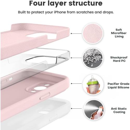 Vooii Compatible with iPhone 13 Pro Max Case, Liquid Silicone Upgrade [Camera Protection] [Soft Anti-Scratch Microfiber Lining] Shockproof Phone Case for iPhone 13 Pro Max 6.7 inch - Chalk Pink